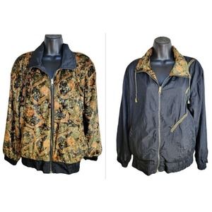 VTG Chili Pepper Gold Stars‎ Velvet Green Windbreaker Jacket Reversible Small